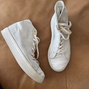 Koio Court High-top Sneakers in White Perforated Leather Size 7